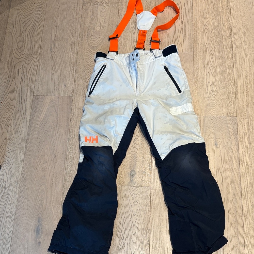 Helly Hansen Kids' Black and White Overalls with Orange Straps snow pants